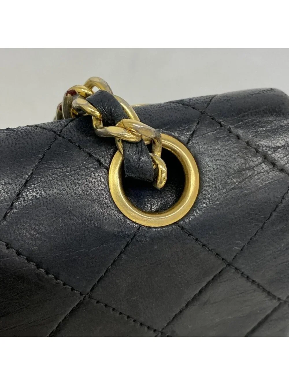Chanel Shoulder Bag Quilted Lambskin Black Gold